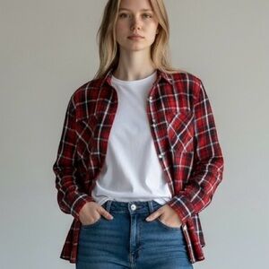 Frank & Eileen the Eileen plaid flannel shirt women sz med red blue granola girl
